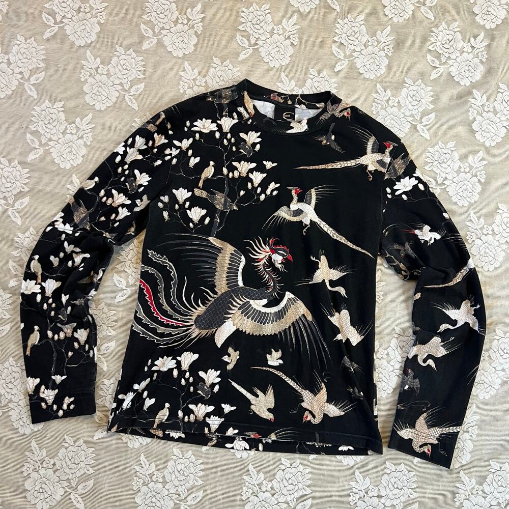 Just Cavalli Y2K Phoenix Bird Floral Long Sleeve Top Size S